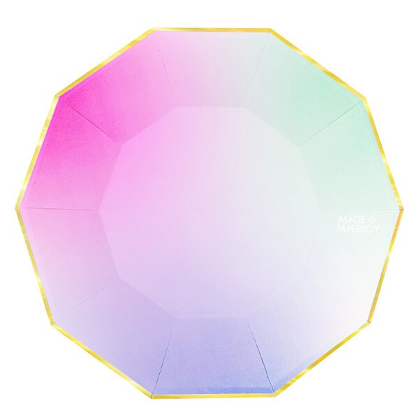 Toot Sweet Ombre Large Paper Plates by Meri Meri Modern Chic Pastel Rainbow Plates Hexagon / Light Pink Mint Green Yellow Gold Foil Easter