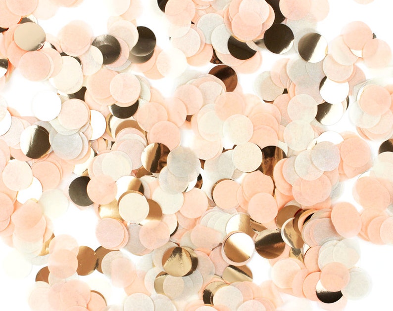 Tissue Paper Confetti Peach Metallic Rose Gold Ivory Blush Pink 1 Circle One Inch Handmade Hand Cut Choose .5 oz or 1 oz image 1