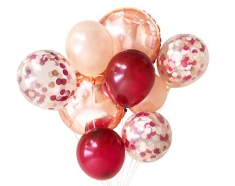Burgundy Rose Gold and Blush Pink Balloons ( Balloon Bouquet Bundle ) - Fall / Autumn Wedding Decor