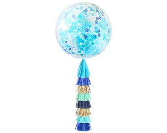 Blue Confetti Balloon Tassel — Giant Large DIY Tassel Tail (Birthday Party Balloon Ideas)