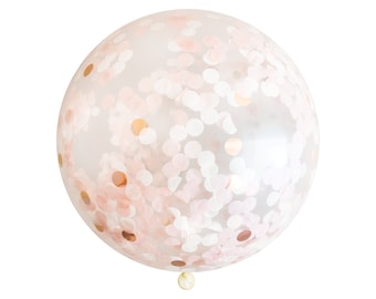 Rose Gold Confetti Balloon with Blush Pink - 36 inch Large & Small Ivory 1&quot; Circle Filled Tissue Paper Decor