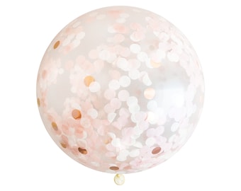 Rose Gold Confetti Balloon with Blush Pink - 36 inch Large & Small Ivory 1" Circle Filled Tissue Paper Decor