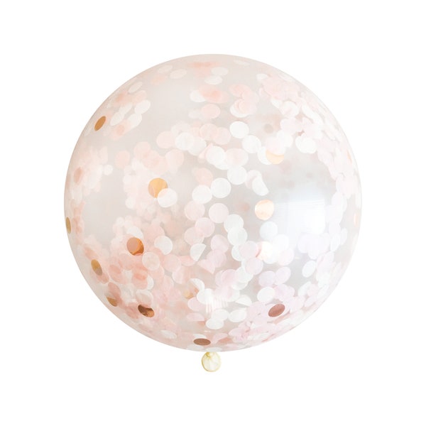 Rose Gold Confetti Balloon with Blush Pink - 36 inch Large & Small Ivory 1" Circle Filled Tissue Paper Decor