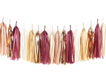 DIY Tassel Garland Kit - Mulled Wine - Tissue Paper Modern Room Tassle Decor Balloon Tails - Fall Party Thanksgiving Copper Rose Gold