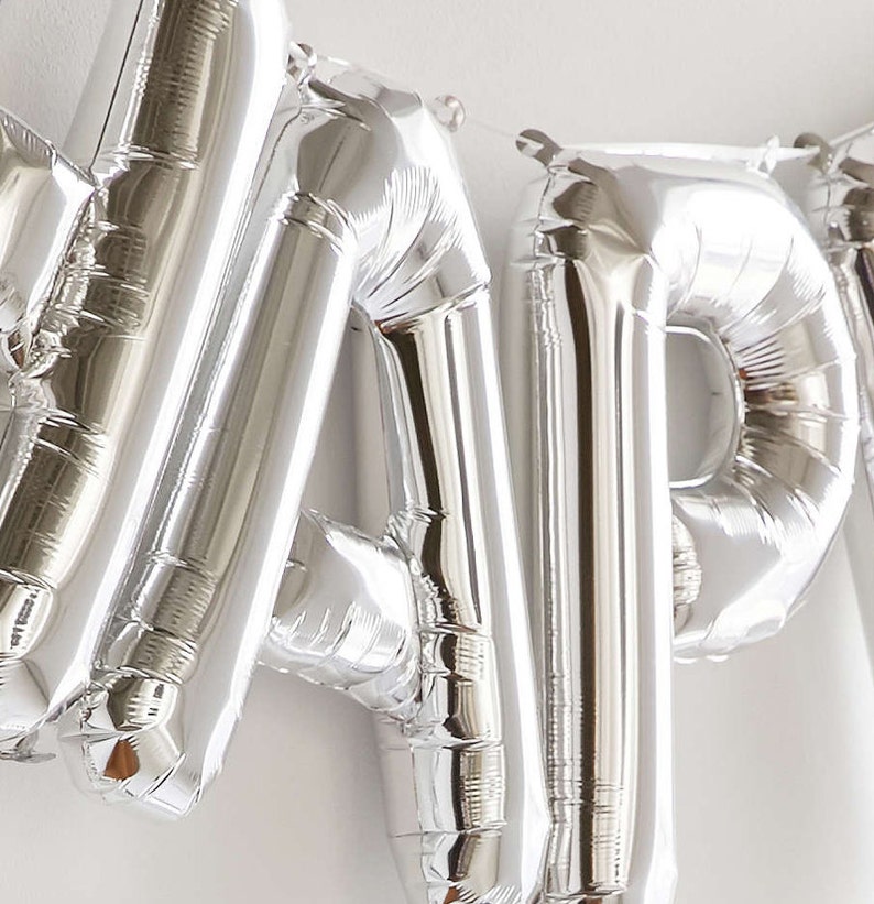 Silver Letter Balloon Banner Garland 16 First Birthday Alphabet Letter Number Mylar Foil Happy Birthday Small Medium 16 inch