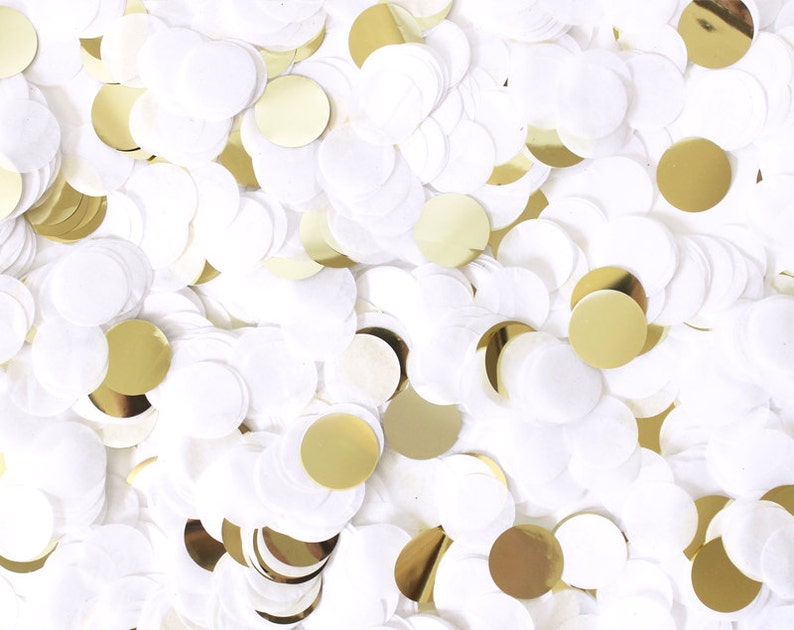 Wedding Confetti Swan White & Gold Metallic Golden White 1 Circle Handmade Tissue Paper Choose .5 oz or 1 oz Flower Girl Toss image 1