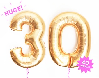 Giant "30" Balloons - Copper Rose Gold Number Balloon - 40" - Mylar Foil Megaloon - Alphabet Letter Number - Large / Jumbo 3' foot Helium