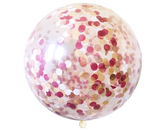 Confetti Balloon - Mulled Wine - Burgundy Rose Gold - 36 inch - Large & Small 1&quot; Circle Filled - Tissue Paper Decor