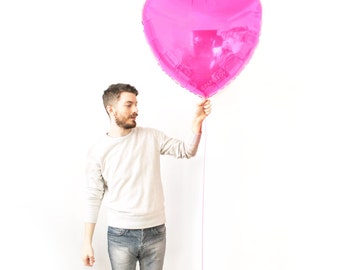 Large Heart Shaped Balloon - Foil Mylar - 36" inch - Hot Pink - Love Valentine's Day Blank - Ballon Globo Shape / Huge Giant Jumbo