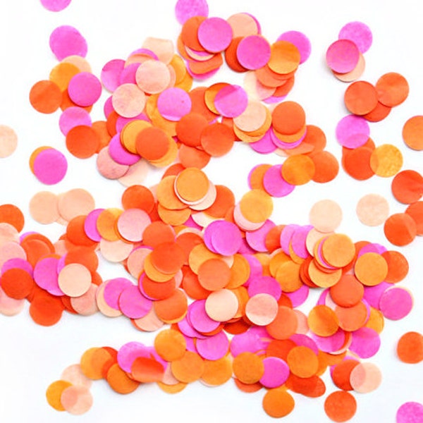 Hand Cut Confetti - Bright - Light Hot Pink Peach Orange Blush - 3/4" Circle - Handmade Tissue Paper
