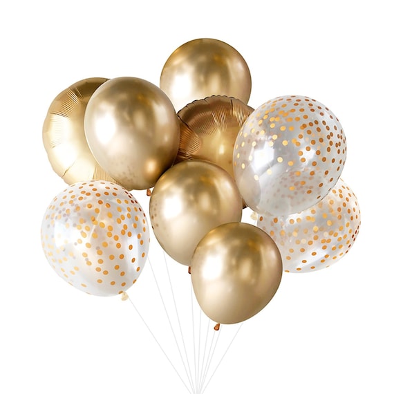 Gold Balloons Decorations All Gold Balloon Bouquet Bundle With Confetti NYE  Decor Ideas 40th 30th Golden Birthday 