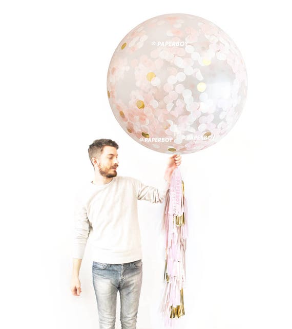 Blush Gold Confetti Balloon Tassel / Jumbo Balloon With Tassel Tail /  Birthday Decorations / Fringe / Wedding Balloons Bridal Shower Ideas 