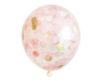 Confetti Balloon - Blush Pink and Gold - Choose 12, 16, 18, 36 inch - Large & Small - Ivory Champagne 1" Circle Filled - Tissue Paper Decor