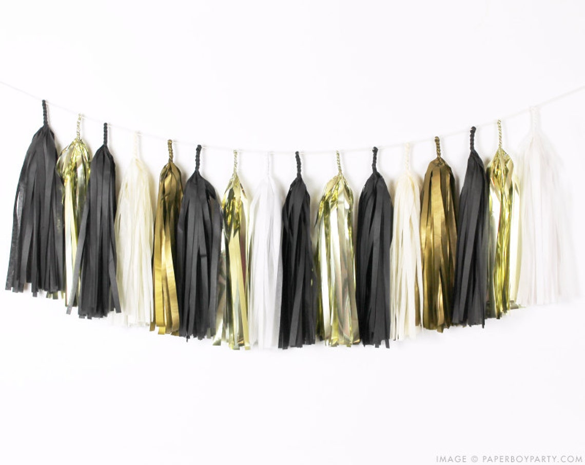 Black White & Gold Tassel Garland DIY Kit Black Tie B4 Etsy