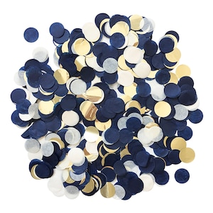 Navy and Gold Confetti - Tissue Paper - Ivory Navy Blue - 1&quot; Circle One Inch Handmade Hand Cut - Choose .5 oz or 1 oz