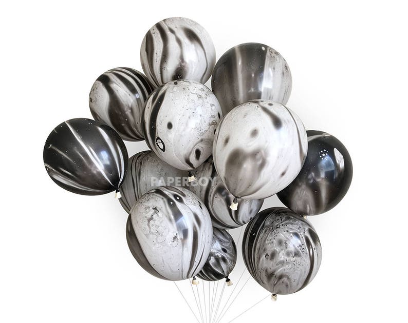Marble Balloons - Black and White - 11' inch pack - Latex Balloon - B4 New Years Eve Ideas / 40th or 30th Birthday 