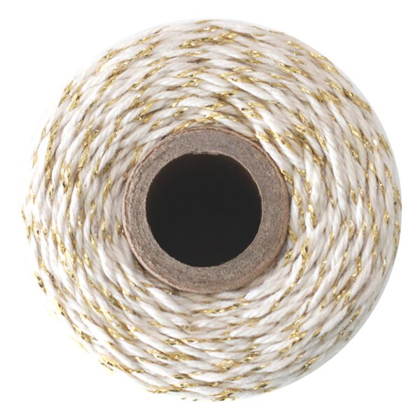 Gold Metallic Baker's Twine - 15 Yards - The Twinery / Craft Cotton String Yarn Striped Divine Shimmer Glitter Natural White