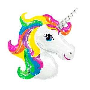 Unicorn Balloon - Large Foil Mylar - Jumbo 33&quot; - Mermaid Theme Birthday Party, Helium Balloon, Kids, Little Girls Iridescent Party Decor