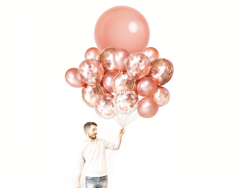 Rose Gold Balloon Bouquet Large Balloon Bundle with Confetti Balloons Copper Fall Autumn Wedding Decor Ideas Bachelorette Decor