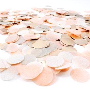 Tissue Paper Confetti Peach Metallic Rose Gold Ivory Blush Pink 1 Circle One Inch Handmade Hand Cut Choose .5 oz or 1 oz image 3