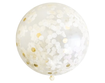 Confetti Balloon - Champagne Gold - 36 inch - Metallic Golden Ivory Beige Blush Handmade 1&quot; Circle Tissue Paper Filled