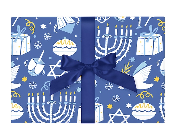 Floral Menorah Hanukkah Gift Wrap 1/4 Ream 208 ft x 24 in