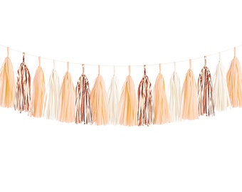 DIY Tissue Tassel Garland Kit - Peach Ivory, Blush, Copper, Rose Gold White Paper Room Wedding Shower Tassle Decor Balloon Tail