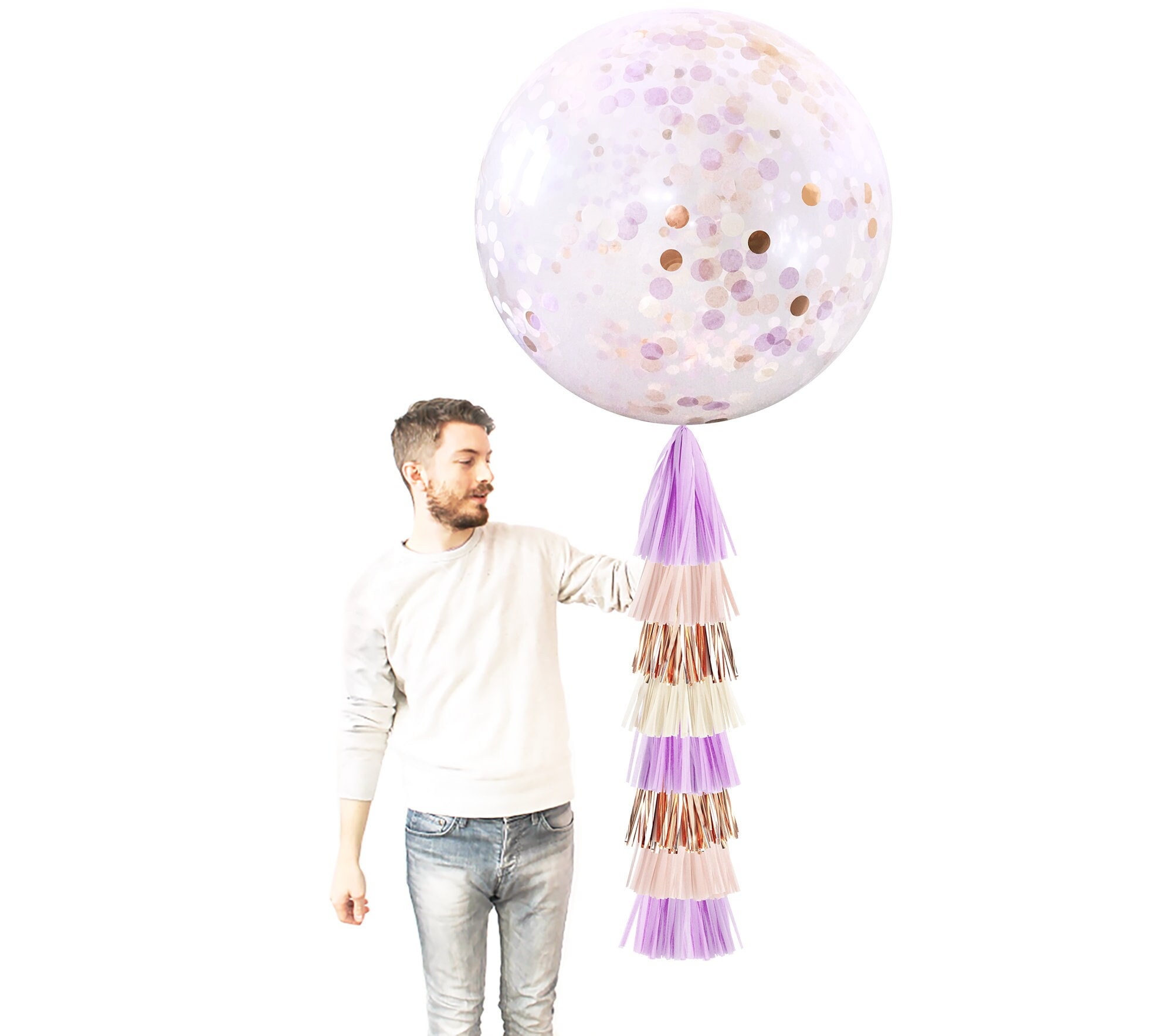 Lilac Rose Gold Confetti Balloon With Tassels 1st Birthday Etsy UK