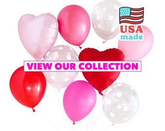 Valentine's Balloons - Valentine Decorations - Balloon Bouquet Bundle - Balloon Garland - Red Pink & Gold - Made in USA