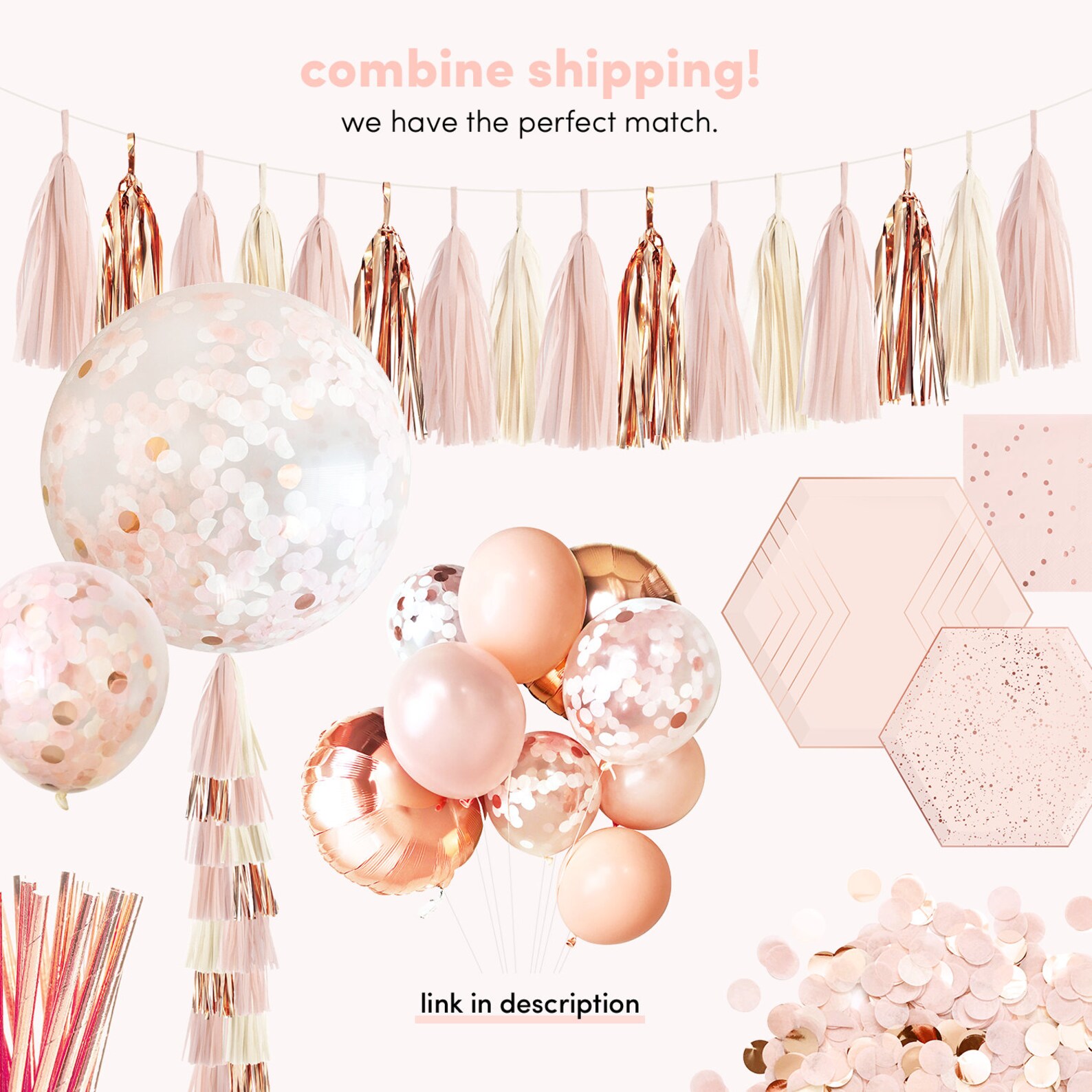 Blush Pink & Gold Paper Plates Dinner Hexagon Foil Etsy