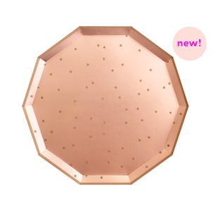 Rose Gold Paper Plates - Dinner Plates - Rose Gold Polka Dot Plates - Wedding Bridal Shower Bachelorette Party First Birthday Ideas