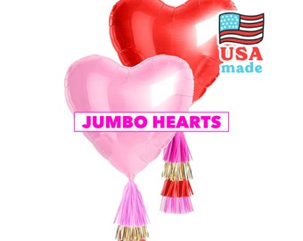 Heart Balloons - Valentine's Balloons - Valentine Decorations - Jumbo Hearts - Large Mylar Heart Balloons - Red Pink & Gold - Made in USA