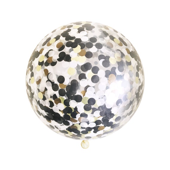 Bouquet de ballons confettis - noir, or, blanc