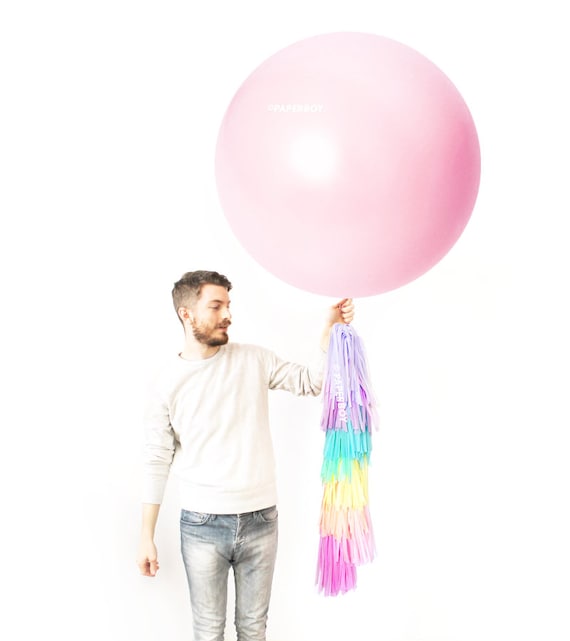 Pastel Rainbow Balloon & Tassel Tail 36 Inch Large Round Purple