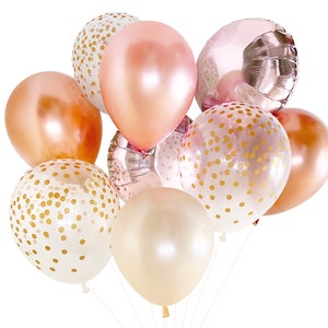 Rose Gold Balloons Balloon Bouquet Bundle with Confetti Balloons Copper Fall / Autumn Wedding Decor Ideas image 1