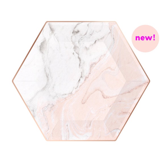 Marble Paper Plates Rose Gold Blush Marbled Pink and Gray and