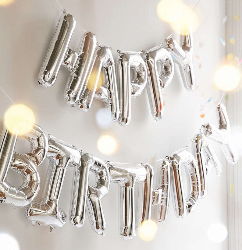 Silver Letter Balloon Banner Garland 16 First Birthday Alphabet Letter Number Mylar Foil Happy Birthday Small Medium 16 inch