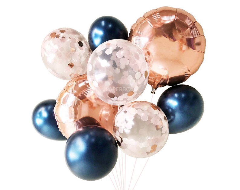 Navy Blush and Rose Gold Balloons Balloon Bouquet Bundle Etsy
