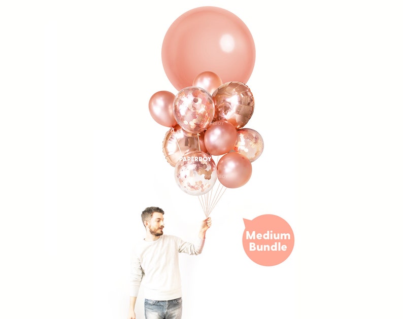 Rose Gold Balloon Bouquet Large Balloon Bundle with Confetti Balloons Copper Fall Autumn Wedding Decor Ideas Bachelorette Decor
