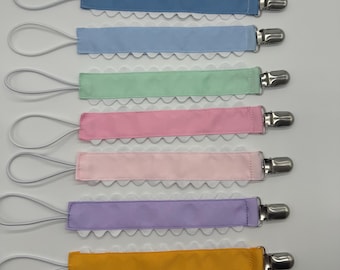 Monogrammed Pacifier Clip | bow Personalized Scallop embroidered paci holder| Baby bib clip with ricrac trim | baby gift personalized