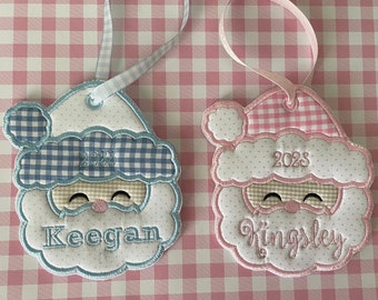 2025 Keepsake Ornament,  Baby's first Christmas, Silhouette girl Embroidery Ornament, Family Christmas Ornament, Stork bow Heirloom Ornament