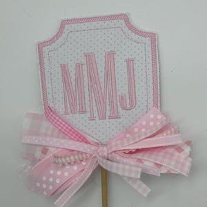 Birthday Monogram Cake Topper, Gingham Swiss Dot Number cake topper with ribbons Personalized cake topper | One cake topper | 1 cake topper