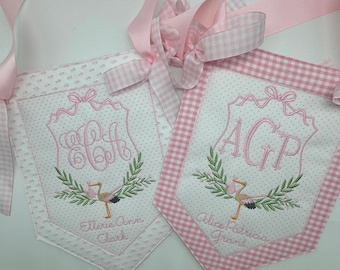 Custom baby banner hospital banner baby birth announcement wreath sash stork baby shower gift boy door hanger