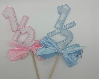 Gingham number cake topper | Gingham Number cake topper with ribbons | Personalized cake topper | One cake topper | girl 1st cake topper