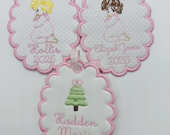 Custom Embroidered Christmas Ornament, 2024 Ornament, Scallop Year monogram, Baby's First Christmas Ornament, Personalized tree decor,