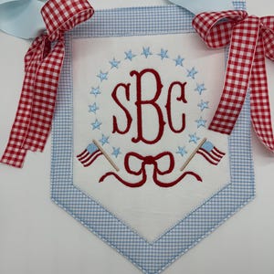 Red White and Blue Wreath Banner, Red white and two Flag Banner, Fourth of July Door Decoration, Patriotic Flag wreath sash hanger