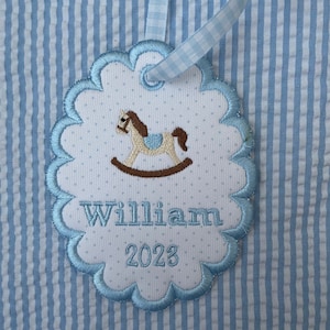 2024 ornament, Custom Embroidered Christmas Ornament, Scallop Ornament, Baby&#39;s First Christmas Ornament, Personalized tree decor, Monogram