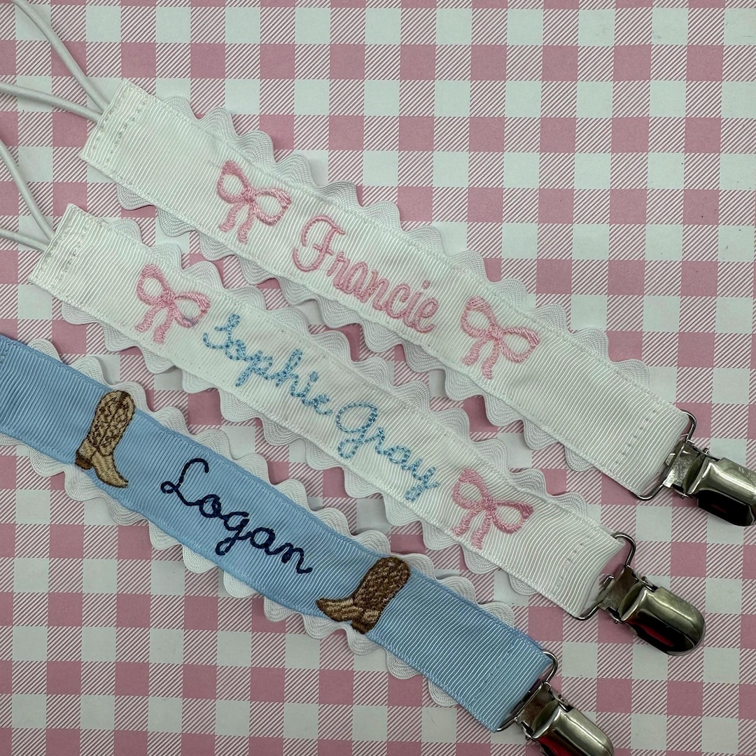Monogrammed Pacifier Clip | Bow Personalized Scallop Embroidered Paci ...