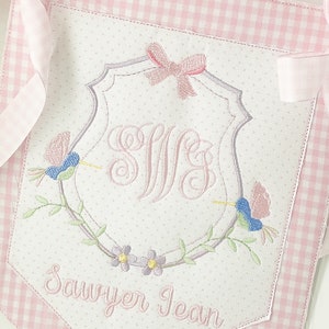 Custom baby banner hospital banner baby birth announcement wreath sash flower hummingbird baby shower gift girl highchair door hanger