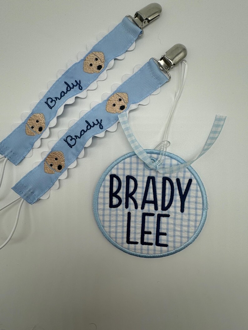 Monogrammed Pacifier Clip, Personalized Boy Scallop Embroidered Paci ...
